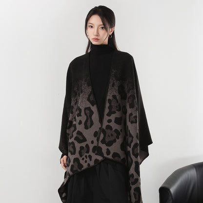 Simple Cashmere Dark Style Split Cloak Warm