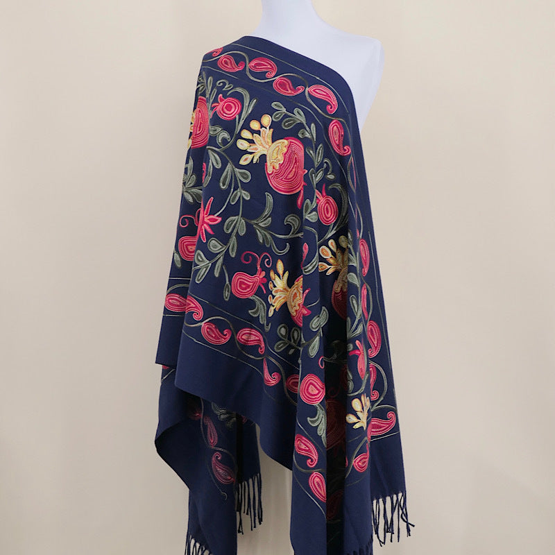 Gourd Pomegranate Blossom Embroidery Scarf Cashmere Shawl