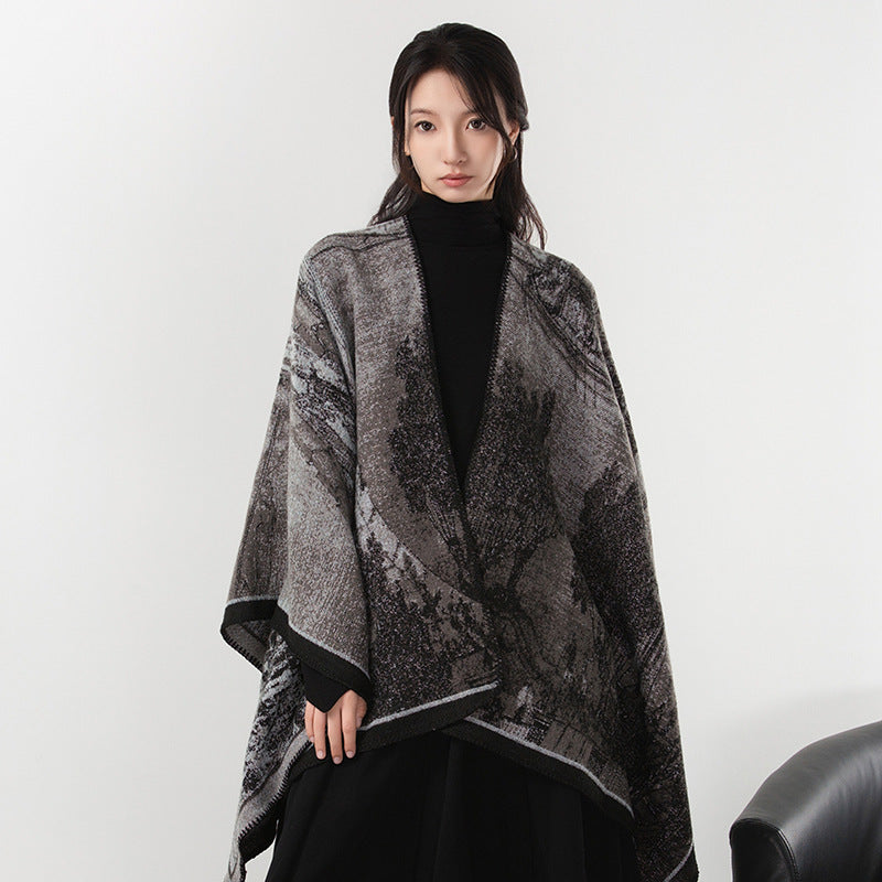 Simple Cashmere Dark Style Split Cloak Warm