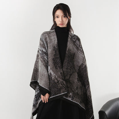 Simple Cashmere Dark Style Split Cloak Warm