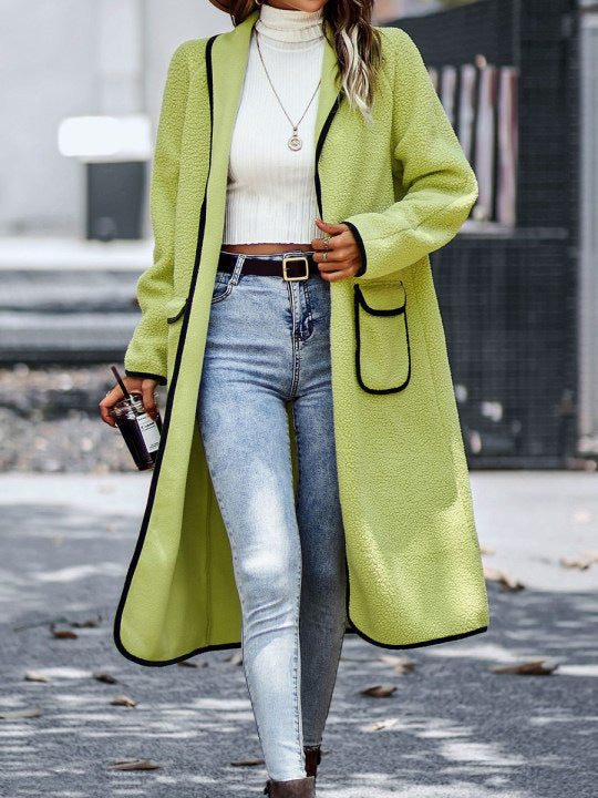 Cashmere Contrast Color Pocket Long Coat