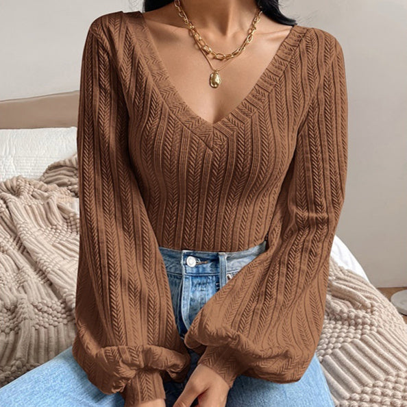 Chemise à manches bouffantes, coupe slim, élégante, tricotée
