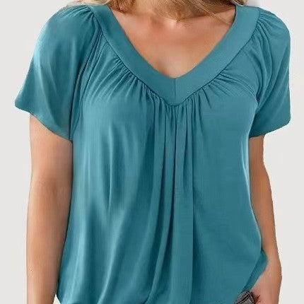 T-shirt à manches courtes et col en V pour femme