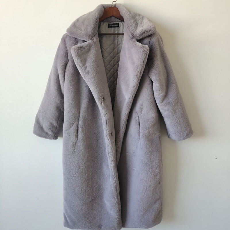 Women's Fur Long Plus Cotton Cashmere Coat