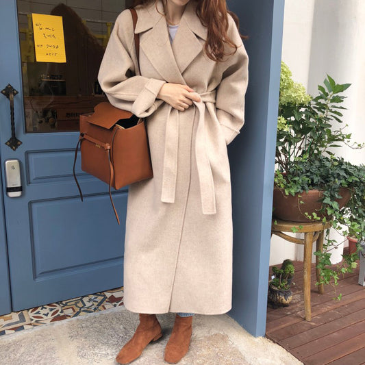 Lapel Loose Tie Women's Cashmere Woolen Coat