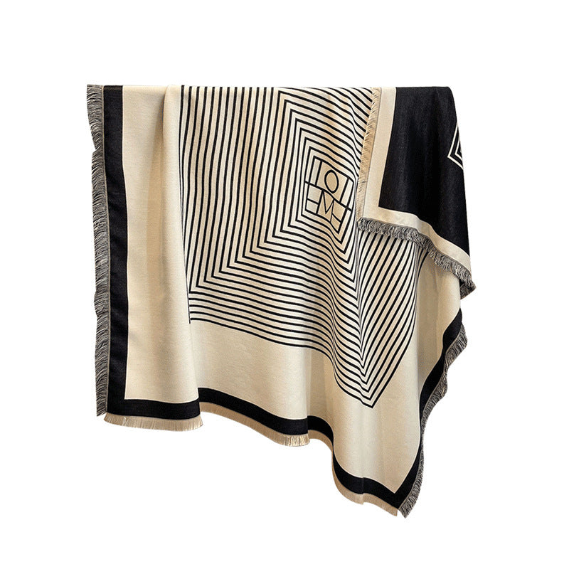 Thick Reversible Faux Cashmere Striped Scarf