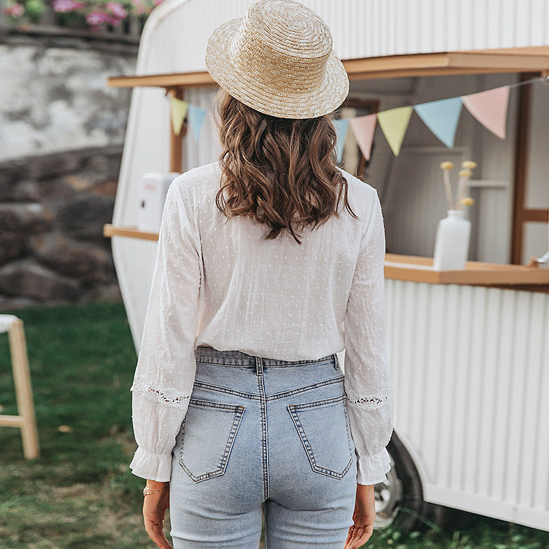 Chemise patchwork en coton à manches évasées