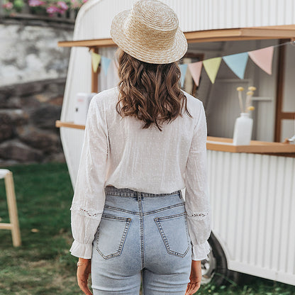 Chemise patchwork en coton à manches évasées