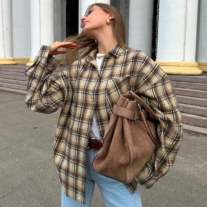 Chemise à carreaux rétro tendance pour femme