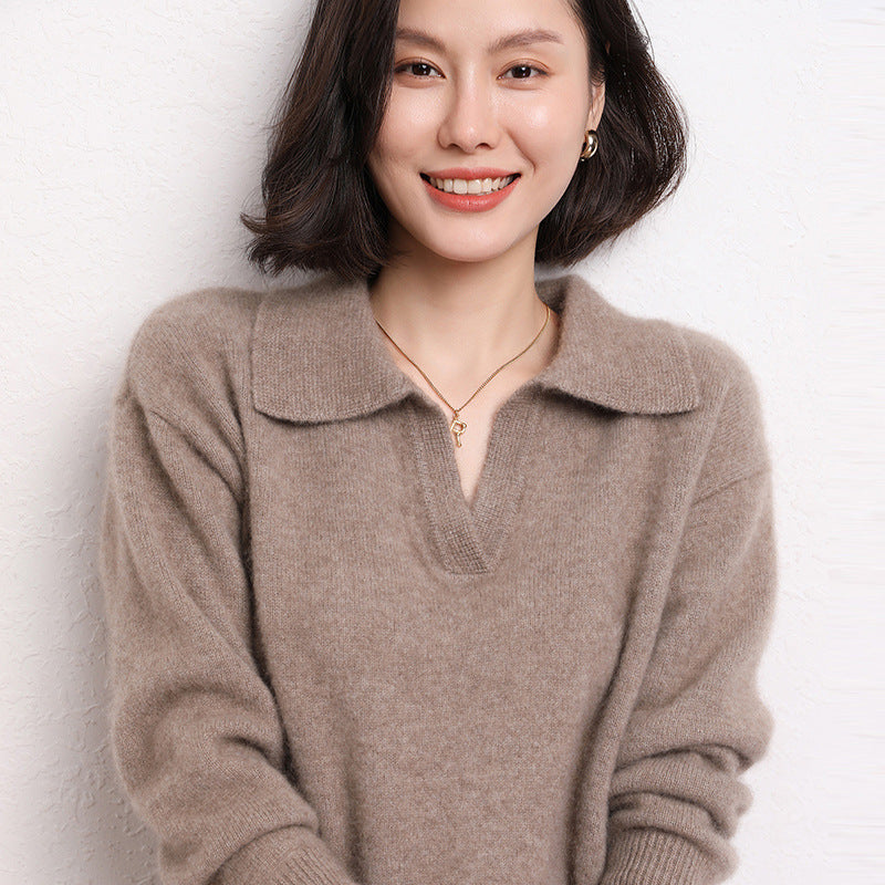 Women's Cashmere Short Loose Polo Collar Sweater