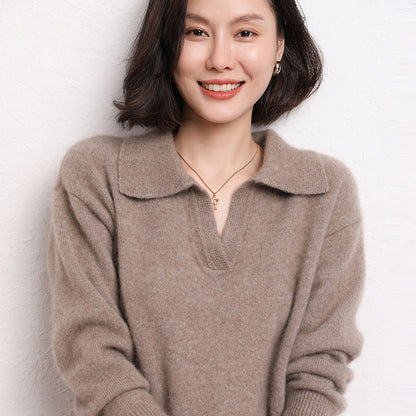 Women's Cashmere Short Loose Polo Collar Sweater