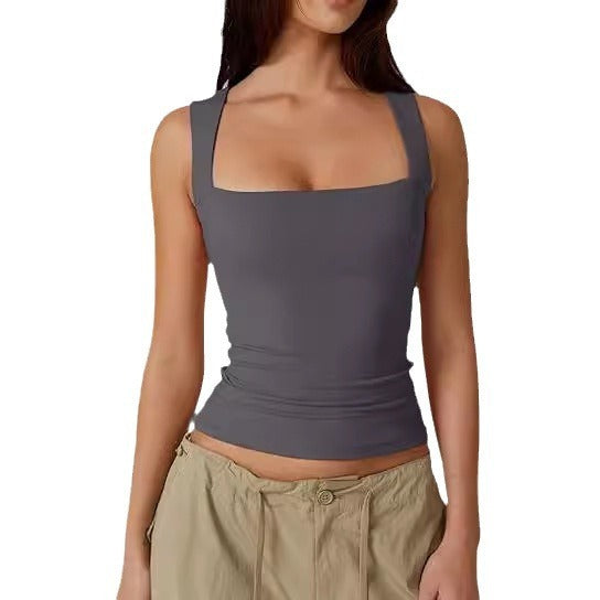Pull d'été élégant en soie de lait à col carré pour femme
