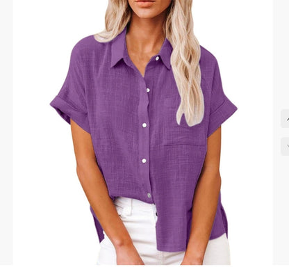 Chemise décontractée en coton et lin avec poche