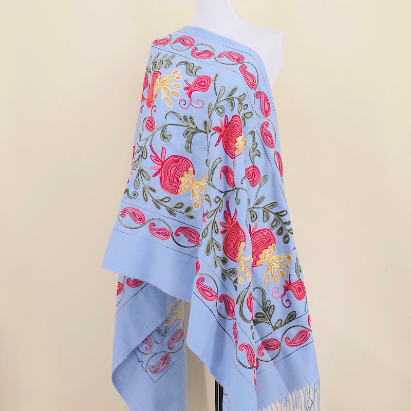 Gourd Pomegranate Blossom Embroidery Scarf Cashmere Shawl
