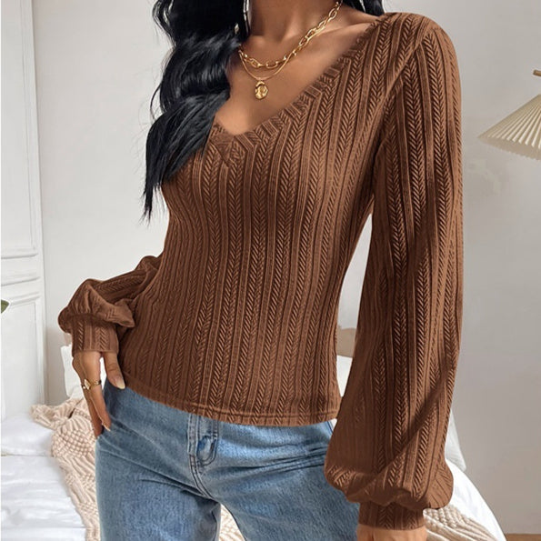 Chemise à manches bouffantes, coupe slim, élégante, tricotée