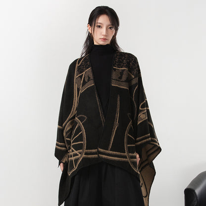 Simple Cashmere Dark Style Split Cloak Warm