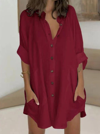Chemise mi-longue à manches longues et couleur unie pour femme