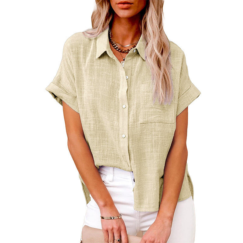 Chemise décontractée en coton et lin avec poche