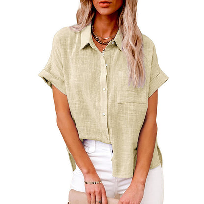 Chemise décontractée en coton et lin avec poche