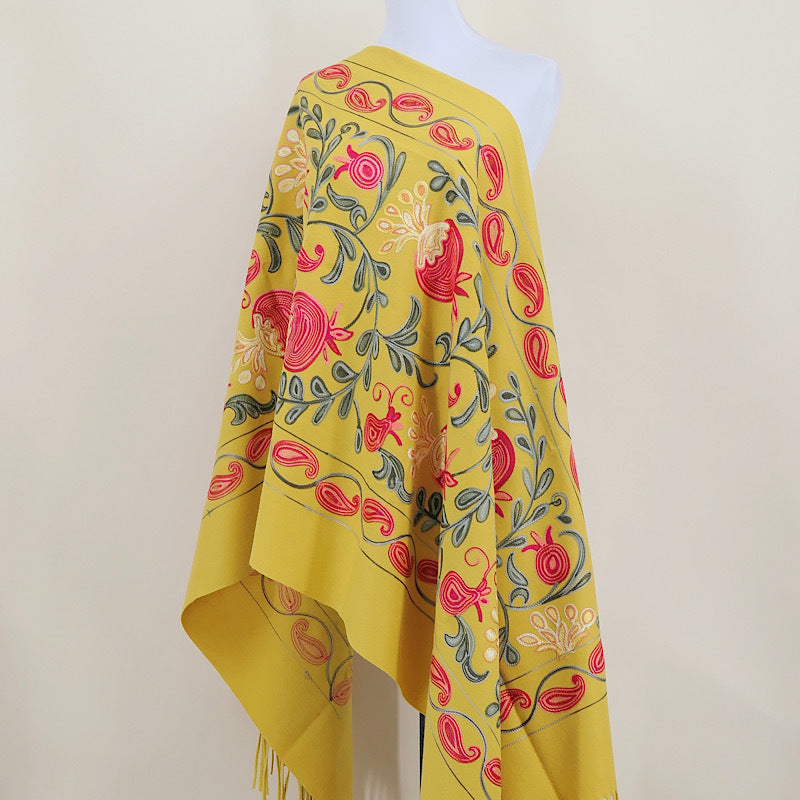 Gourd Pomegranate Blossom Embroidery Scarf Cashmere Shawl