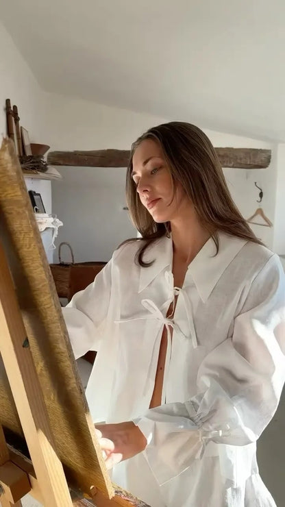 Chemise à manches longues et short pour femme de couleur assortie