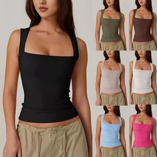 Pull d'été élégant en soie de lait à col carré pour femme