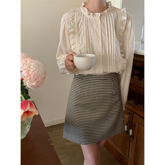 Chemisier simple boutonnage style doux avec col lotus
