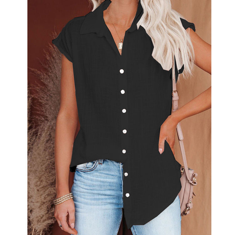 Chemise simple boutonnage de couleur unie pour femme