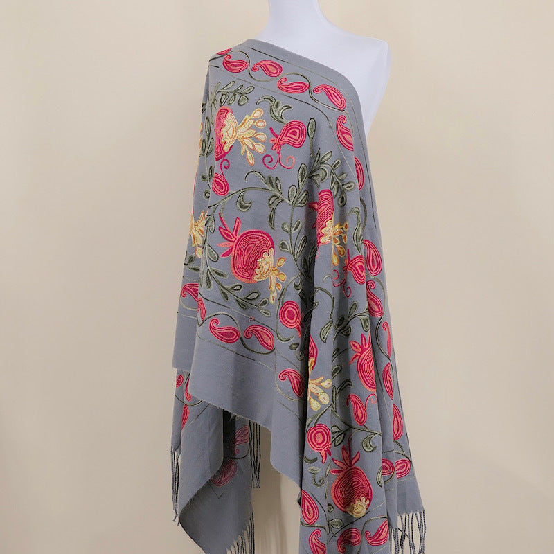 Gourd Pomegranate Blossom Embroidery Scarf Cashmere Shawl