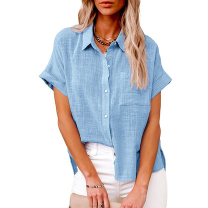 Chemise décontractée en coton et lin avec poche