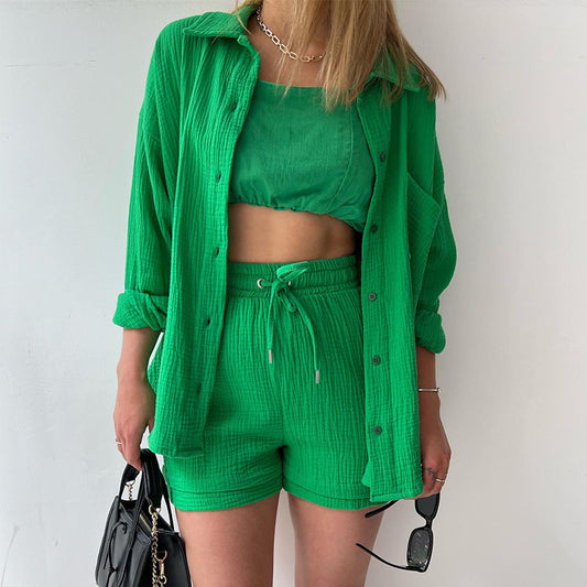 Ensemble chemise à manches longues et short décontracté