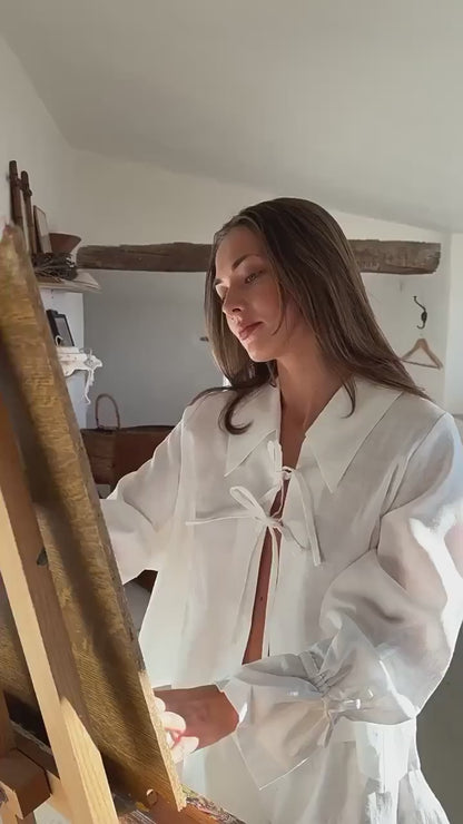 Chemise à manches longues et short pour femme de couleur assortie